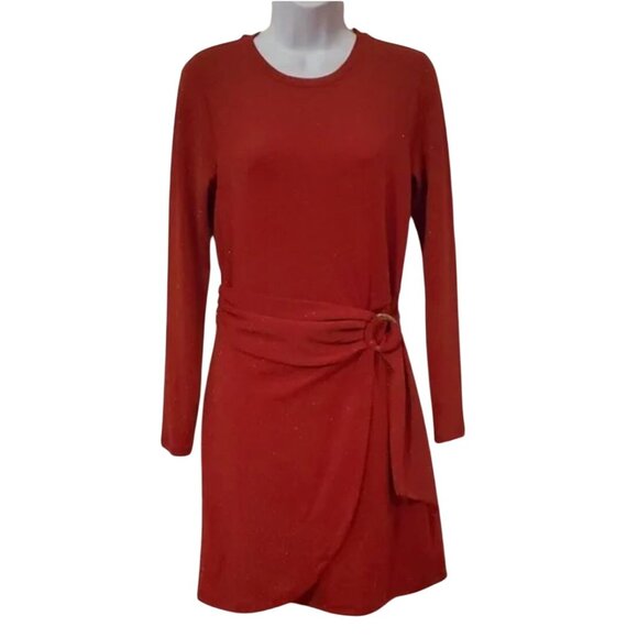 Michael Kors Red Gold Metallic Knit Stretch Dress w/Sash Tie Size XXL 2X 20 Plus - Picture 9 of 11